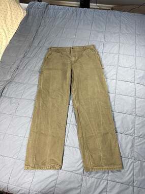 Carhartt B111MOS Moss Green Flannel Lined Loose Fit Canvas Carpenter Pant 38x32